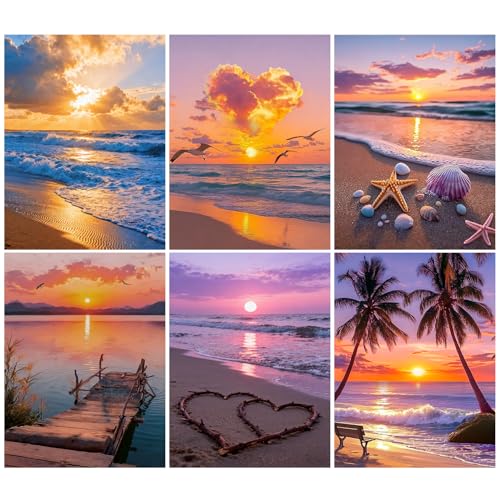 DOTSOPS 6 Pack Beach Diamond Painting Kits for Adults Art Painting Kits - color: Beach