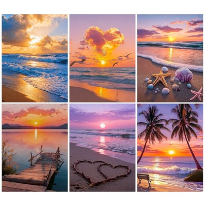 DOTSOPS 6 Pack Beach Diamond Painting Kits for Adults Art Painting Kits - color: Beach