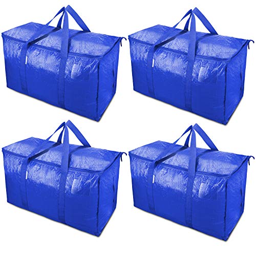 TICONN 4 Pack Extra Large Moving Bags Heavy Duty with Zippers & Carrying Handles, Durable Storage Bags Moving Boxes for Closet Organizers and Storage (4 Pack, Blue) - color: Blue, size: 4 Pack