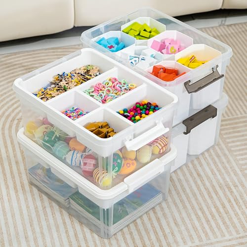 Citylife 17QT 4-Pack Storage bins with Lid 6 Marker inserts Buildable Lid - size: 4 Pack-17 QT-W