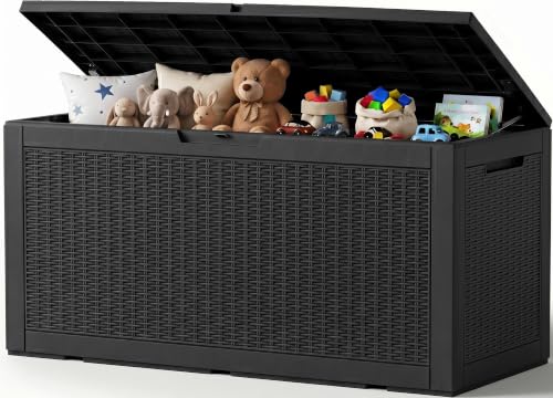 Outdoor Storage Box, 160 Gallon Waterproof Resin Deck Box with Support Rod - color: Black, size: 160 Gallon