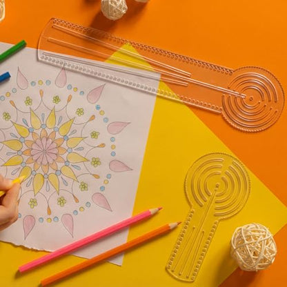 4 Pcs 3-in-1 Mandala Ruler Tool with Holes 4 Size Mandala Dot Art Circle Maker Compass Protractor Straight Dotting Ruler for DIY Drawing Stencil Art Geometric Projects