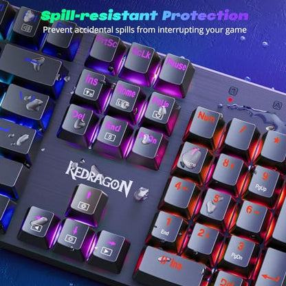 Redragon Mechanical Gaming Keyboard Wired, 11 Programmable Backlit Modes, Hot-Swappable Red Switch, Anti-Ghosting, Double-Shot PBT Keycaps, Light Up Keyboard for PC Mac - color: Black