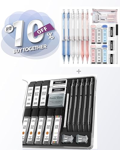 Four Candies Mechanical Pencil Set with Cute Pencil Case + Mechanical Pencil Set Black