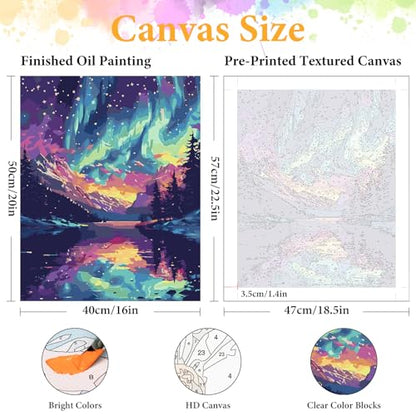 Paint by Numbers Kit for Adults, Aurora Borealis & Mountain, 16x20 Inch - color: HMOP25903
