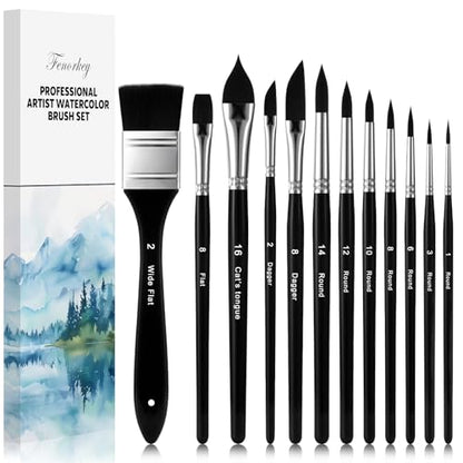 12Pcs FENORKEY Watercolor Brushes Synthetic Squirrel Hair for Watercolor Gouache Inks