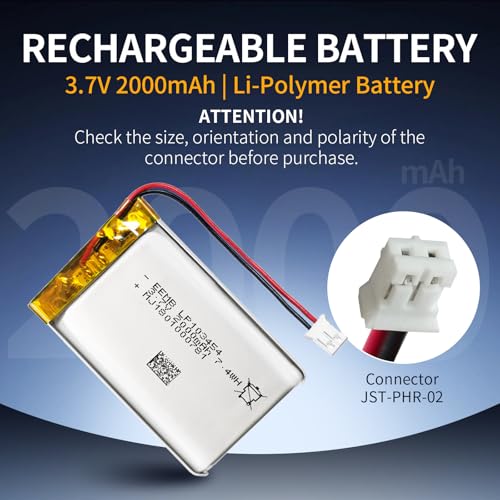 EEMB 3.7V 103454 2000mAh Lipo Battery Rechargeable JST 2.0mm 1-Pack - size: 103454(2000mAh) 1pcs