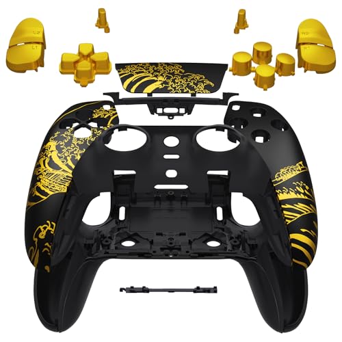 eXtremeRate Full Set Shell with Buttons Touchpad Cover Compatible with p s 5 Edge Controller, Replacement Decorative Trim Shell Front Back Plates - The Great Golden Wave Off Kanagawa - Black - color: The Great GOLDEN Wave Off Kanagawa Black