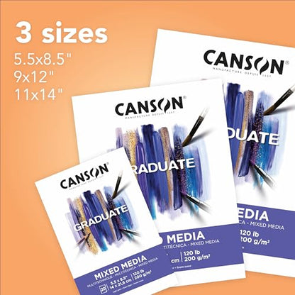 Canson Graduate Mixed Media Paper Pad, 9x12 in - color: White Paper, size: 9x12 inch