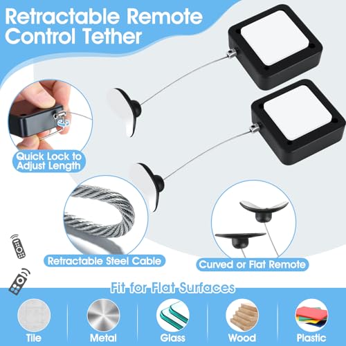 2 Pack 7.5ft Retractable Remote Control Tether TV Remote Leash Anti Loss Cord Remote Control Security Cable with Adhesive Mount Never Lose Your Remote Again - size: 7.5FT-2PCS