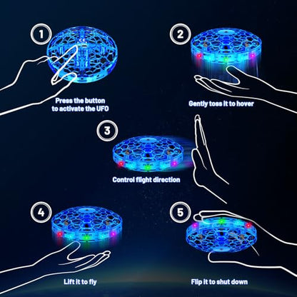 Flying Orb Ball for Kids, Hand Controlled Mini Drone, LED UFO Toy Ages 6-12 - color: Blue