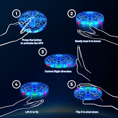 Flying Orb Ball for Kids, Hand Controlled Mini Drone, LED UFO Toy Ages 6-12 - color: Blue