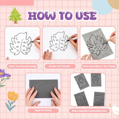 MotiMind 12 Pcs 6 x 8 Inch Linoleum Block Rubber Stamp Carving Blocks