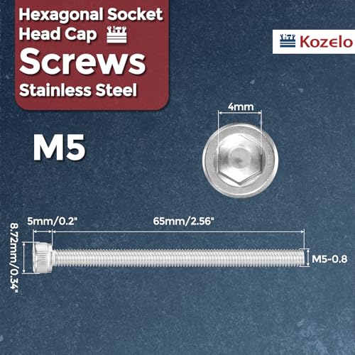 Socket Head Cap Screws M5-0.8x65mm 304 Stainless Steel Silver 10pcs - size: M5-0.8x65mm