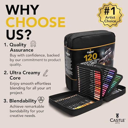 Castle Art Supplies 120 Colored Pencils for Adults - Professional Quality