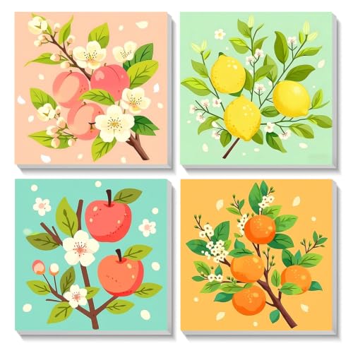 AUKELHJ 4 Pack Framed Paint by Numbers Kit for Adults, Fruit, 8x8 Inch - color: 05-Fruit