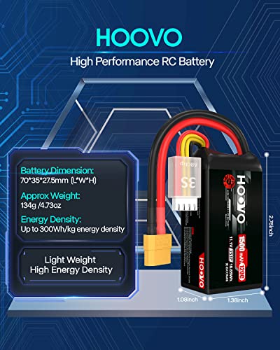 HOOVO 3S 120C 11.1V 1500mAh LiPo Battery with XT60 Plug(2 Pack)