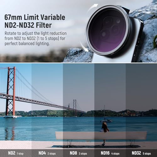 NEEWER 67mm Clip On Variable ND Filter Kit with Cold Shoe Phone Clip, Adjustable ND2-32 Filter Compatible with iPhone 17 16 15 Pro Max Plus Android Samsung Galaxy S24 S25 Ultra - style: ND2-ND32 w Threaded Adapter Ring
