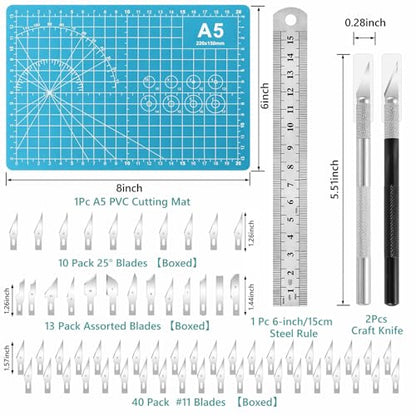Precision hobby knife set, Craft Knife Blades Angles Steel Ruler - color: Blue