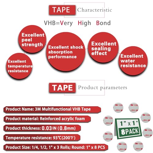 Double Sided Tape Heavy Duty, 3-Roll Set, 1/4 in, 1/2 in , 1 in Widths - size: 1/4", 1/2", 1"