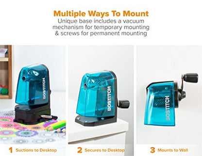 Bostitch Office Multi-Mount Manual Pencil Sharpener, Vacuum Mount or Screw Mount, Blue (MPS2-BLUE) - color: Blue, size: Pack of 1