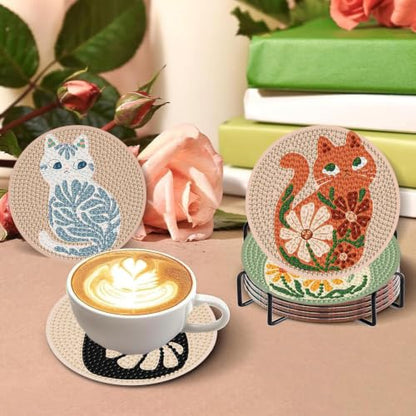 8 PCS Diamond Art Coasters Kit,Fun Cat Diamond Painting Coasters 4X4 Inch - color: Cat-2