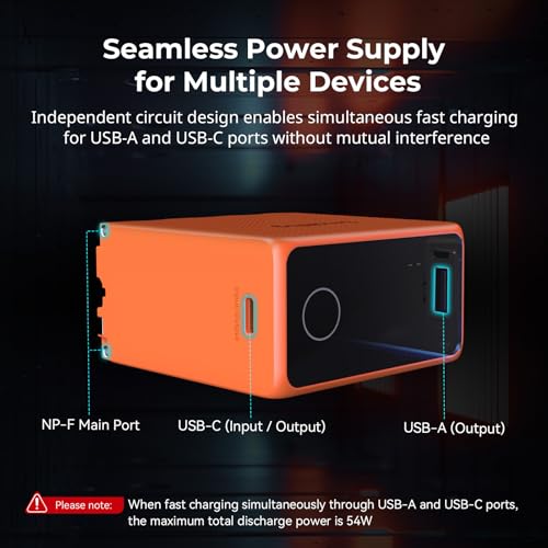 SMALLRIG NP-F970 USB-C Battery, 10500mAh 3.5H Fast Charged NPF Battery - color: Orange