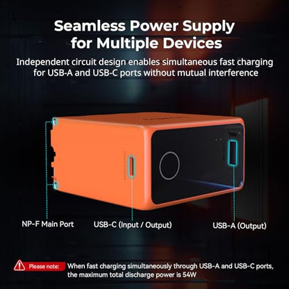 SMALLRIG NP-F970 USB-C Battery, 10500mAh 3.5H Fast Charged NPF Battery - color: Orange
