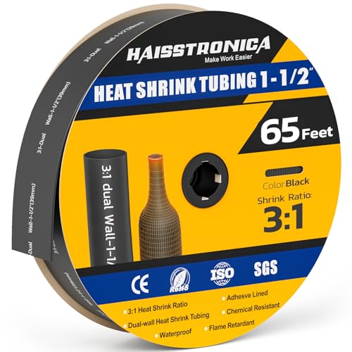 haisstronica 65Ft 3:1 Heat Shrink Tubing Roll 1-1/2" Black - color: Black, size: 1-1/2inch