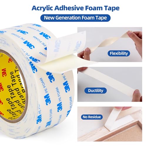 3M Double Sided Tape 1"×16.5Ft, Mounting Tape Heavy Duty No Residue - size: 1in x 16.5ft