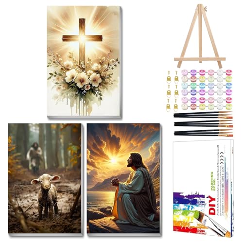 Mandun Religious Paint by Numbers Kit for Adults, 3 Pack, 7.8x11.8 inch - color: 3 Pack Religion
