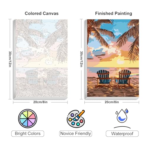 4 Pack Framed Paint by Numbers Kit for Adults with Wooden Easel, Beach - color: YOP4P07
