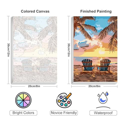 4 Pack Framed Paint by Numbers Kit for Adults with Wooden Easel, Beach - color: YOP4P07
