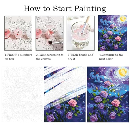 ZRIZQ Flowers Paint by Numbers Kit for Adults Beginner,Purple Rose,16x20 - color: 16"X20"Rolled Canvas(Frameless)-Flowers 2