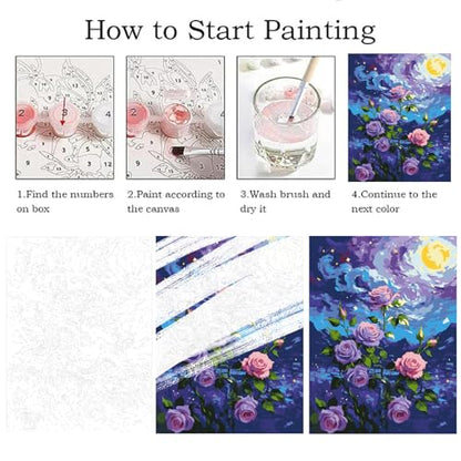 ZRIZQ Flowers Paint by Numbers Kit for Adults Beginner,Purple Rose,16x20 - color: 16"X20"Rolled Canvas(Frameless)-Flowers 2