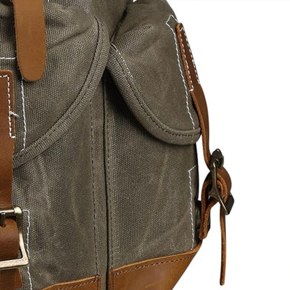 Heavy-Duty Waxed Canvas Rucksack Backpack - color: Olive Green, size: 400 x 340 x 190 mm - Standard