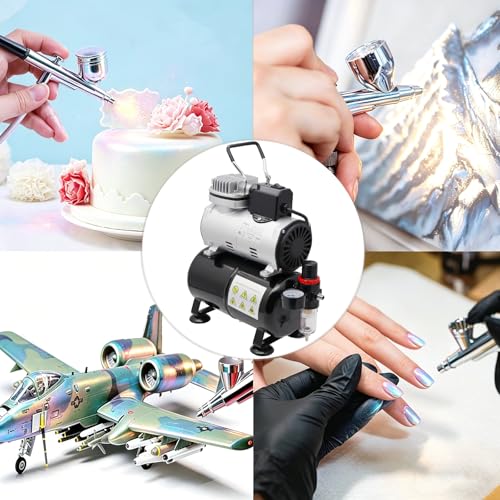 Single-Piston Oil-Free Airbrush Compressor with Cooling Fan, 3L Tank, Regulator & Moisture Trap – for Hobby Painting, Temporary Tattoos, Model Art, Automotive Graphics, Makeup
