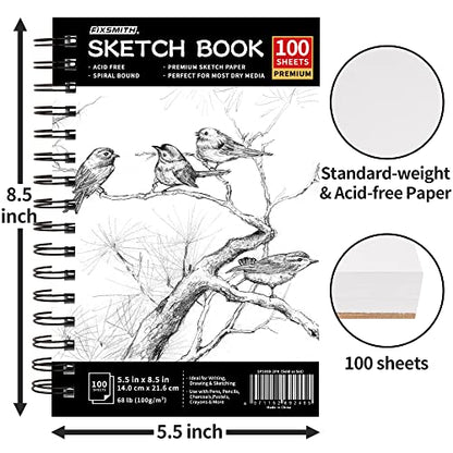 FIXSMITH 5.5"X8.5" Sketch Book, 200 Sheets(68 lb/100gsm) Sketchbook,2 Pack - color: Black, size: 5.5"x8.5"-2 Pack
