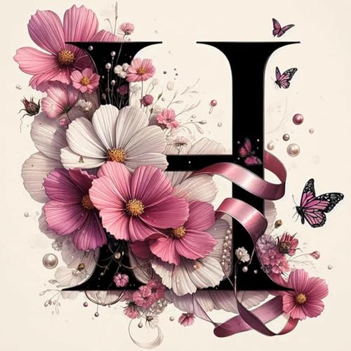 JATOK Diamond Painting Kit for Adults, Letter H, 11.8 x 11.8 in - color: Hot Pink