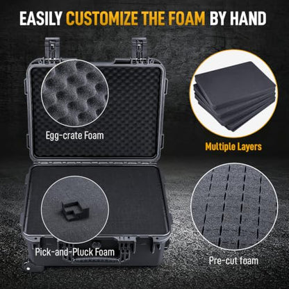 Lykus HC-4920 Hard Case with Wheels and Foam, Inner Size 18.5*13.78*7.28in - size: HC-4920