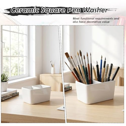 Ceramic Paint Palette 2 Deep Well Paint Brush Wash Bowl Paint Brush Washing Container Large Capacity Wash Bowl for Watercolor Gouache Painting