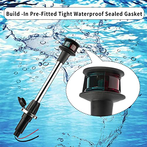 Bow Light LED Boat Navigation Lights Red and Green Bi-Color Lighting Pole Removable Plug in Base 12 Inches