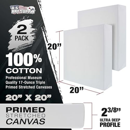 U.S. Art Supply Stretched Canvas for Painting 20" x 20" 2-3/8" Extra Deep - size: 20" x 20"