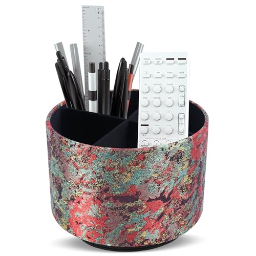 Round Leather Art Supply Organizer,Remote Control Holder,360-degree Rotating Pen Organizer with 4 Compartments(1-Painting Black) - color: 1-6Painting Black