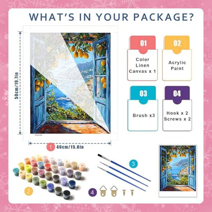 HITO Paint by Numbers Kit for Adults Seaside Scenery 16x20 Inch Frameless - color: Seaside Scenery