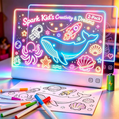 16" Rechargeable LED Drawing Board for Kids with 13 Light Effects 2‑Pack - color: Black&white