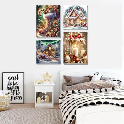 4 pack Christmas Paint by Numbers Kit for Adults Beginner with framed - color: Paint by Number-4pack-12