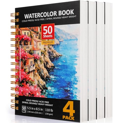 4Pack Watercolor Paper,Cold Press Water Color Paper,50 Sheets Each - size: 4 Packs