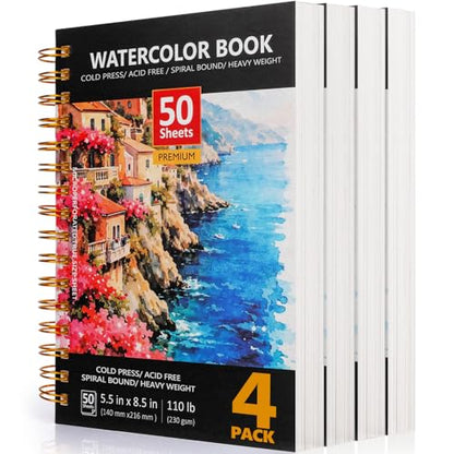 4Pack Watercolor Paper,Cold Press Water Color Paper,50 Sheets Each - size: 4 Packs