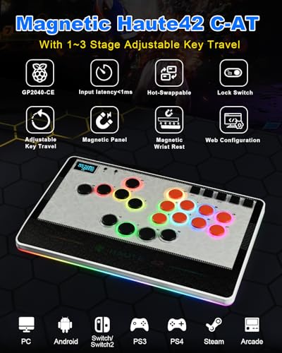 Haute42 Leverless Controller Arcade Stick: Haute42 C-AT White Leverless Arcade Stick Street Fight for PC/PS3/PS4/Switch Game,Arcade Controller with Cable Security Clasp & TURBO Support Hot Swap & SOCD